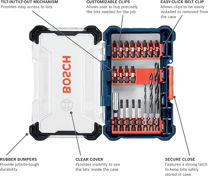 BOSCH DDMS20 20-Piece Assorted Impact Tough Drill Drive Custom Case System Set for Drilling and Driving Applications