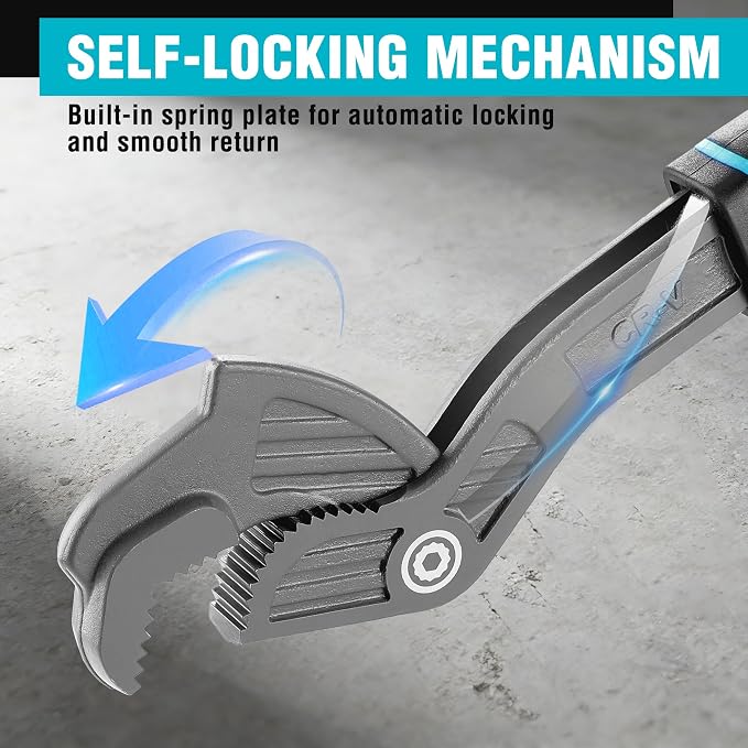 DURATECH 12-Inch Self-Adjusting Wrench, Self-Locking Pipe Wrench | Adjustable Size 3/4"-1-5/8"(19-41mm), Cr-V Steel, Non-Slip TPR Handle, For Home Repair, Mechanic and DIY Projects