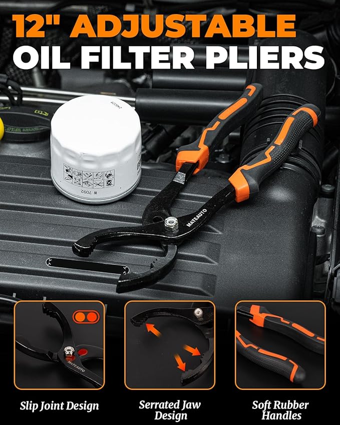 11-Piece Oil Filter Wrench Set with Storage Case - 12" Adjustable Oil Filter Pliers, 3-Jaw Removal Tool, and Swivel Wrenches (2-3/8" to 3-7/8") for Auto and Motorcycle Repair