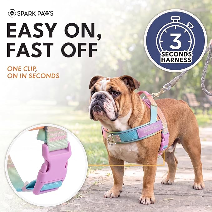 Spark Paws No Pull Front Clip Dog Harness - Easy On, Padded and Lightweight | Two Clips, On in Seconds, Chest Bearing, Australian Style, No Throat Pressure, for Small Medium and Large Breeds