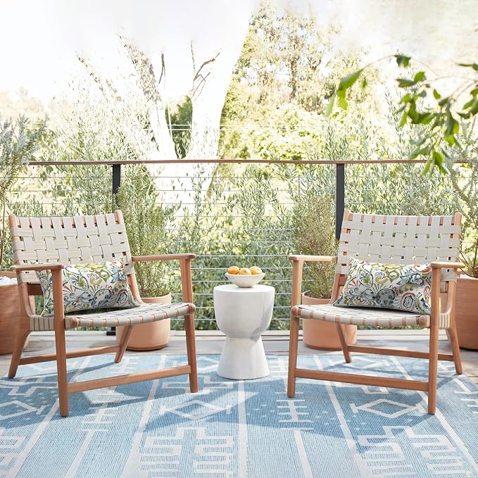 LVTXIII 2 Pack Outdoor Lumbar Pillows 12x20 Inch with White Piping, Fade Resistant Support Throw Pillows with Inserts for Patio Furniture, Sofa, Chair, Paisley Botanical