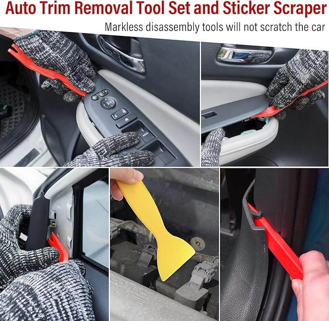 Keze 24Pcs Trim Removal Tool Set with Pick & Clip Removal Tool, Sticker Scraper, Automotive Plastic Pry Tool, Car Panel Door, Stereo, Fastener Remover Kit, for Auto Interior, Molding, Dash(Red)