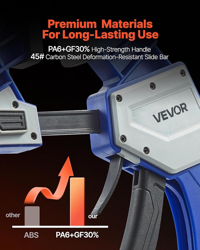VEVOR Bar Clamps for Woodworking, 2-Pack 24 inch One-Handed Clamp/Spreader, Quick-Grip F-Clamp with 340 lbs Load Limit, Premium Plastic and Carbon Steel, for Woodworking Metal working, Blue + Black