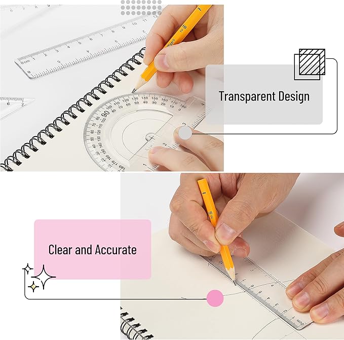 Mr. Pen- Geometry Set, 13 pcs, 3 Metal Compasses, Protractor, 6" Ruler, 45° & 30°/60° Set Squares, Pencils, Lead Refills, Sharpener & Eraser for Math, Drafting & Classroom Use