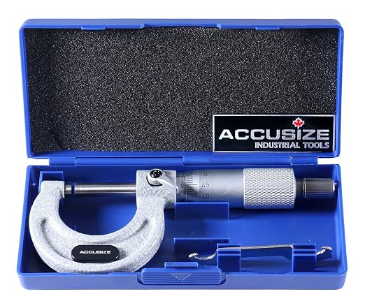 Accusize Industrial Tools Outside Micrometer, 0-25mm, EG00-0025 | 0-25mm, Ultra-Precision, Carbide Tipped, M-Type, Resolution 0.01mm, Ratchet Friction Thimble, Solid Storage Case