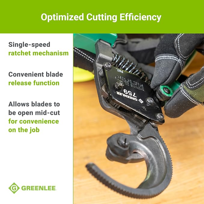 Greenlee 759 10-1/2" Compact Ratchet Cable Cutter for Copper, Aluminum, and Communications Cable