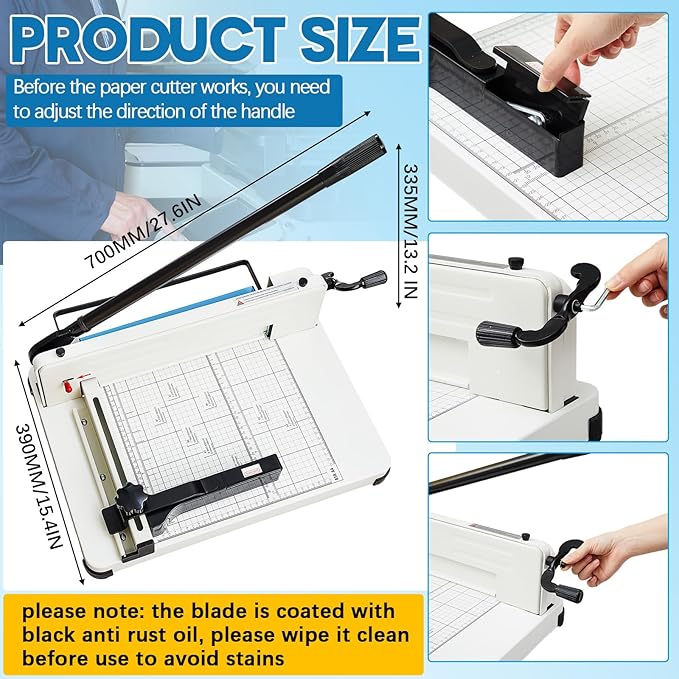 Threlaco 12 Inch A4 Heavy Duty Guillotine Paper Cutter 400 Sheet Capacity Guillotine Paper Cutter Stack Cards Trimmer Solid Steel with Metal Base for Cardstock Leather Office Home School (Beige)