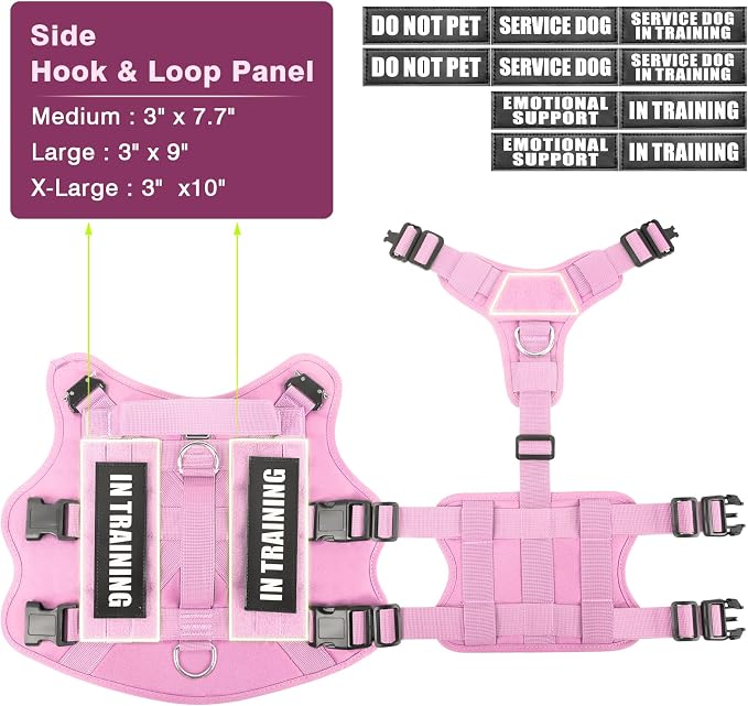 Service Dog Vest Harness for Medium Dog, Tactical Working MOLLE Vest with 10 Pet Patches, No Pull Heavy Duty Harness for Training Walking