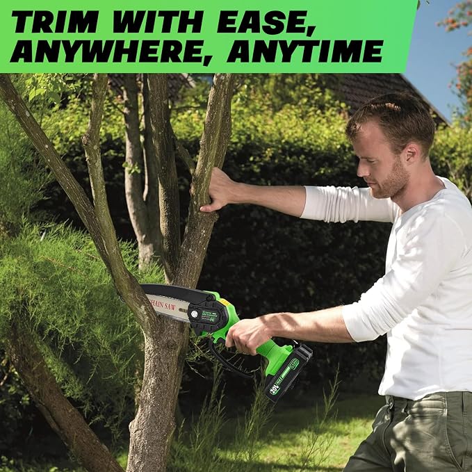 Saker Mini Chainsaw Cordless,6 Inch Chainsaw, Mini Electric Chainsaw Cordless Battery Powered,One-Hand Portable Chain Saw for Tree Trimming, Pruning&Wood Cutting,Gifts for Men Husband Father