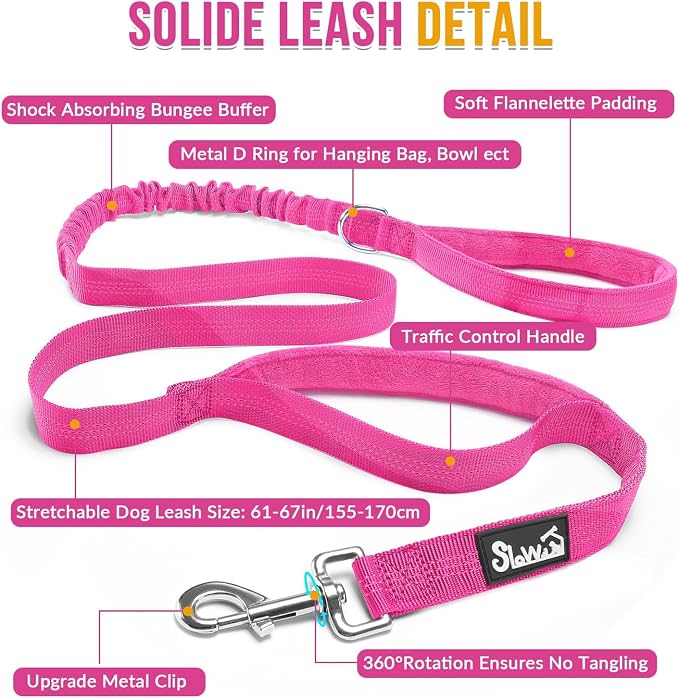 SlowTon No Pull Dog Harness with Front Clip - Heavy Duty, Soft Padded | Neck & Chest Adjustable, Tactical Pet Vest and Leash Set for Large Medium Sized Dogs, for Easy Walk & Training, Fuchsia XL