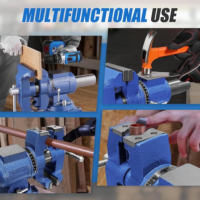 Heavy Duty Bench Vise 4“ Jaw Width and Opening, 360° Swivel Base with Anvil