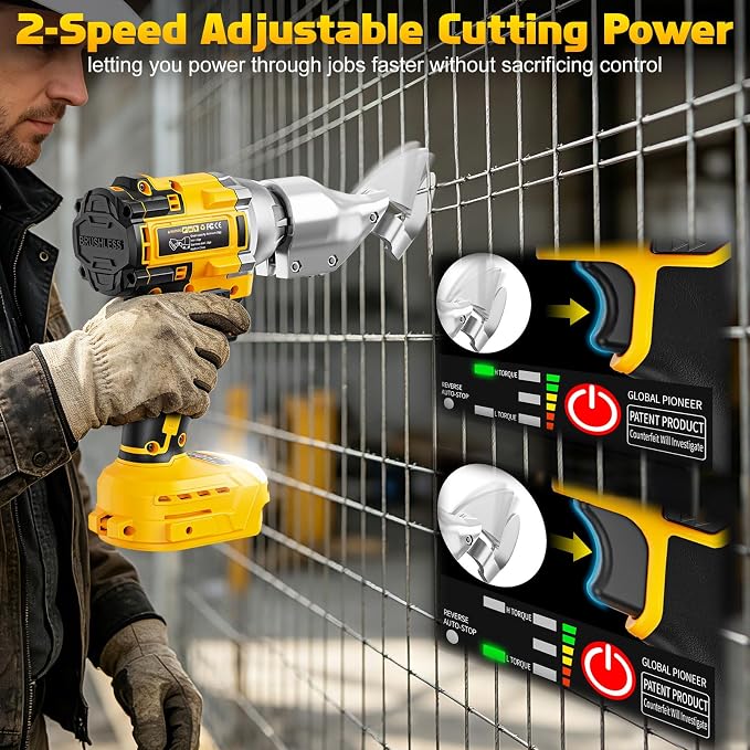 Cordless Metal Shear Compatible for DEWALT 20V 60V, Brushless Electric Metal Shears 1600RPM for HVAC Ducts, Auto Body Panels &Fencing,Stainless Steel Cutter with LED Light (Tool Only