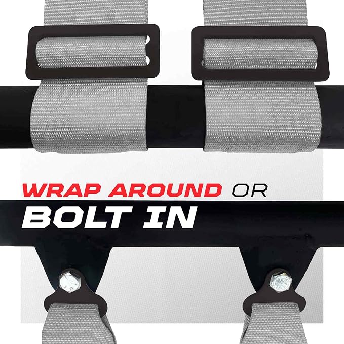 1pc 50 Cal Silver 4 Point Harness 3in Straps, Racing Harness Seat Belt | Ultra Kush padding, Push Button quick release hardware. Universal Fit for UTV, RZR, race car.
