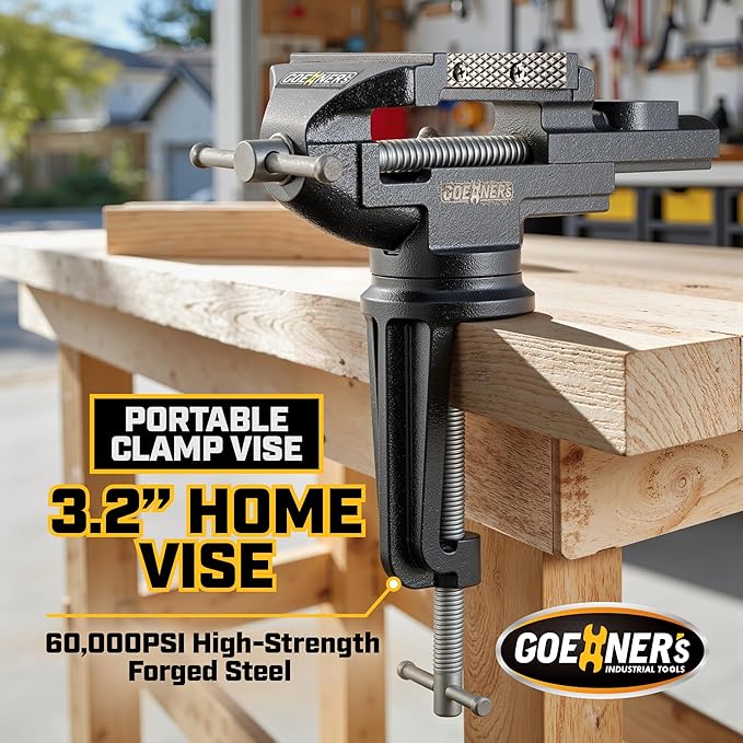 Table Vise or Bench Vise 3.2 Inch, 360° Swivel Clamp-On Vise Portable Home Vice with Large Anvil for Woodworking, Cutting Conduit, Drilling, Metalworking