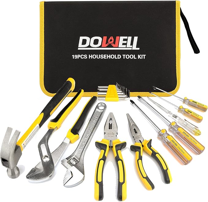 DOWELL Tool Set Household Tool Kit with Storage Tool Bag Pouch, 19 PCS