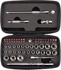 TEKTON 1/4 Inch Drive 6-Point Small Engine Socket Set, 50-Piece | SKT07903 | (5/32 - 9/16 in., 4 - 15 mm, Phillips #1 - 3, Slotted 3/16 - 5/16 in., T7 - T30), Shallow, Zipper Case, Custom Foam