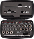 TEKTON 1/4 Inch Drive 6-Point Small Engine Socket Set, 50-Piece | SKT07904 | (5/32 - 9/16 in., 4 - 15 mm, Phillips #1 - 3, Slotted 3/16 - 5/16 in., T7 - T30), Shallow, Zipper Case, Custom Foam