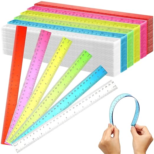 Fumete 144 Pack 12 Inch Plastic Rulers Bulk for Classroom Supplies Flexible Transparent Assorted Color Ruler with Centimeters and Inches for Office Teacher Student