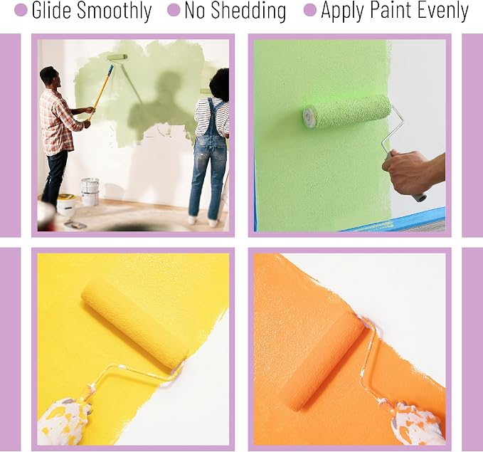Bates- Paint Roller Covers, 9" x 3/8", 12 Pack, Yellow Stripes, Covers for Paint Rollers 9 Inch, 9 Inch Paint Roller Covers, Paint Roller Cover, Paint Roller Covers 9 Inch, Large Paint Roller Covers