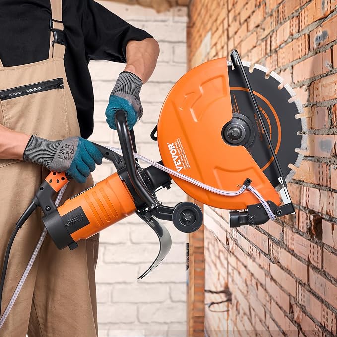 VEVOR Electric Concrete Saw, 14 in, 2600 W Motor Circular Saw Cutter with Max. 6 in Adjustable Cutting Depth, Wet Disk Cutter Includes Water Line, Pump and Blade, for Stone, Brick