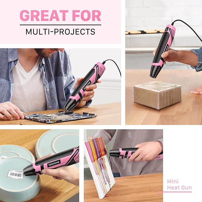 SEEKONE 350W Mini Heat Gun with 2-Temp Settings 500℉ & 842℉(260℃& 450℃) Fast Heat Hot Air Gun Tool with Overload Protection and Reflector Nozzle for 3D Printing, Crafting, and Shrink Tubing