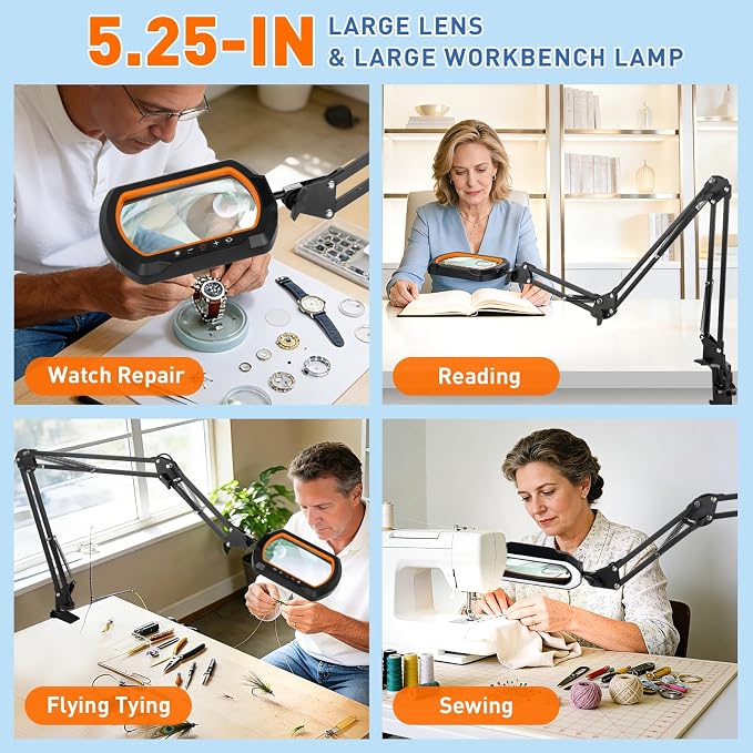 HITTI 30X & 12X Square Ultra Long Magnifying Glass with Light and Clamp
