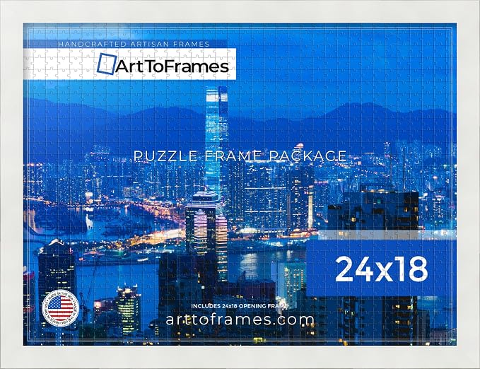 ArtToFrames Puzzle Frame for Buffalo Games 400, 750 Piece Jigsaw Puzzles, 24x18 Inch (61x46 cm), Soft White Engineered Wood with Economy Acrylic, Ready to Hang Puzzle Display