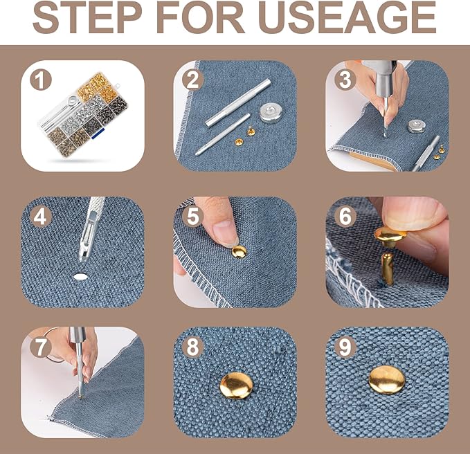 480 Sets Rivets for Leather, 4 Colors 3 Sizes Leather Rivets Kit, Double Cap Rivet with 4 Setting Tools, Suitable for Bags, Decoration