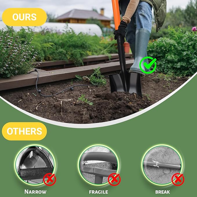 Small Garden Shovels for Digging, Small Spade Square Trench Shovel with 43.3" Metal Handle,Mini Transfer Small Flat Shovels for Gardening,Planting,Digging,Landscaping,Camping,Kids Sand Beach Shovels