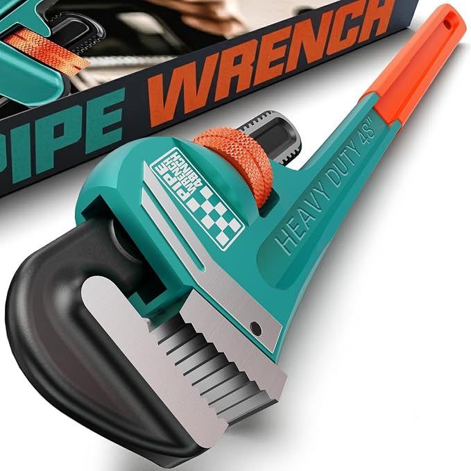 Heavy Duty Pipe Wrench, 48" Adjustable Straight Plumbing Wrench, High Drop-Forged jaws, Professional Pipeline Tool for Water Pipe Fittings, Mechanical assembly, Workshop Operations