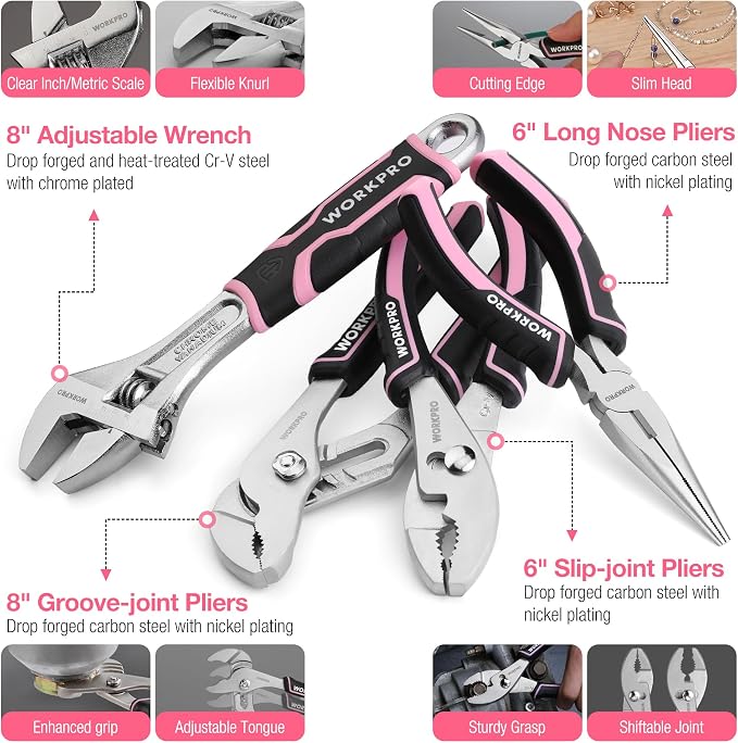 WORKPRO 277PCS Pink Tool Set, Portable Home Repairing Tool Kit for Women
