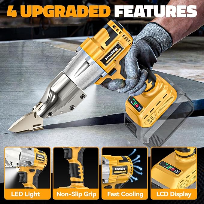 MtiolHig Cordless Sheet Metal Cutter: Sheet Metal Nibbler Compatible with Dewalt 20v Battery - 221 Ft-Lbs Torque Shears - Cuts 18GA Material for Steel, Leather & Carpet(Tool Only)