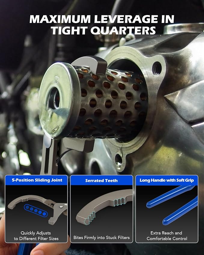 OMT 9pc Oil Filter Wrench Set, Universal 3-Jaw Removal Tool | Adjustable Oil Filter Wrenches 2-3/4" to 5-1/4", 9" & 12" Pliers, 1/2" to 3/8" Adapter