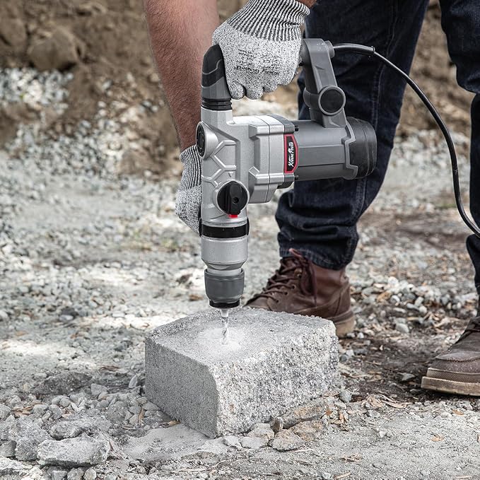 XtremepowerUS 1200W Electric Rotary Hammer SDS Plus Drill Swivel Adjustable Handle Drilling With Flat Chisels, Point Chisels and 3 Drill Bits Carrying Case