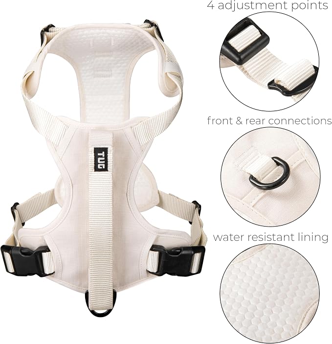 TUG Grab Dog Harness with Built-in Magnetic Traffic Leash (XL/Cream) | Padded Magnetic Traffic Handle | Dual Leash Clips | 4-Point Adjustable Fit | Durable Nylon