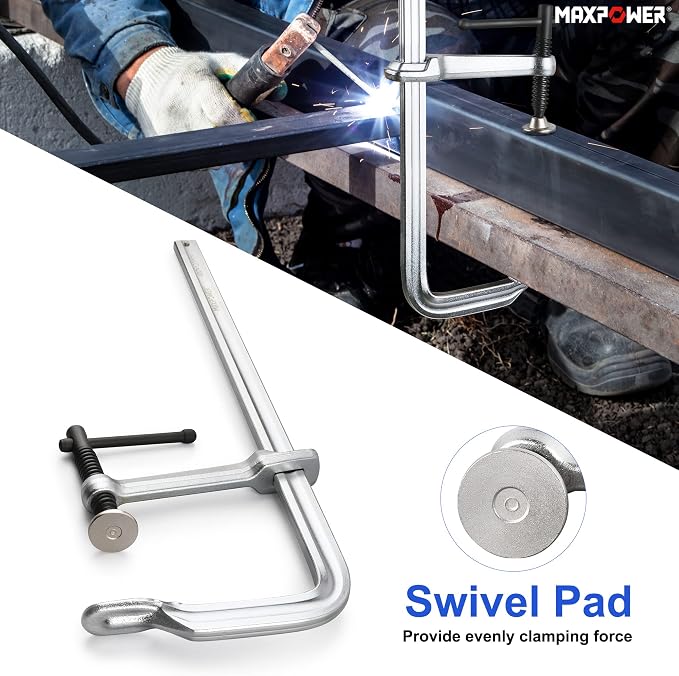 MAXPOWER 16-inch F Clamp, 4-3/4" Throat, Forged Full Steel Bar Clamp