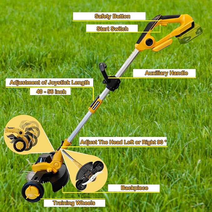 Electric Weed Wacker Eater Cordless Brush Cutter Battery Powered Weed Trimmer with Wheels 4 in 1 Brushless GrassTrimmer/Lawn Edge Compatible with Dewalt 20V Battery(Battery Not Included)
