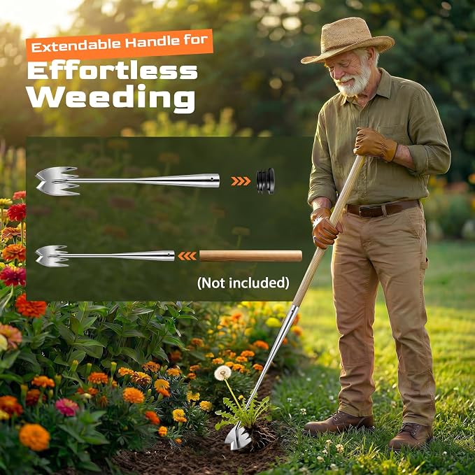 LOOHOI Weed Puller Tool, Heavy-Duty Stainless Steel Weeding Tool with Extendable Handle, Portable Garden Weed Removal Tool for Vegetable Gardening Backyard Farm Planting & Weeding