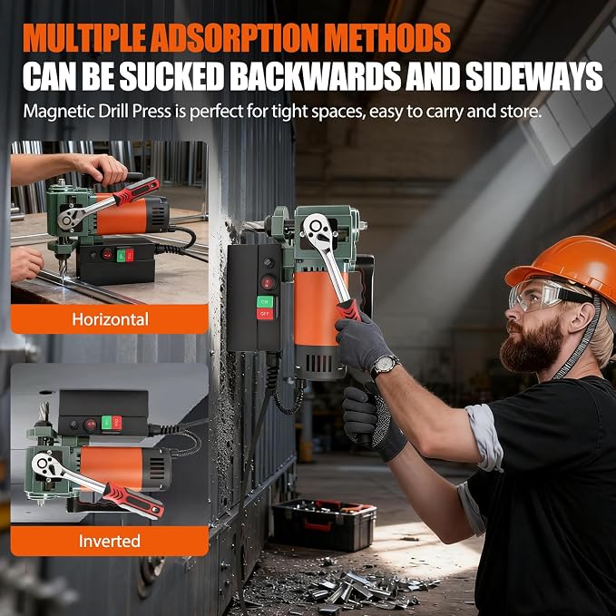 1380W Low Profile Magnetic Drill Press with 3/4" Annular Cutter, 2585lbf 680RPM Powerful Drilling Machine, 1.4" Boring Diameter Portable Mag Drill Press for Metal Surface Industrial & Home Improvement