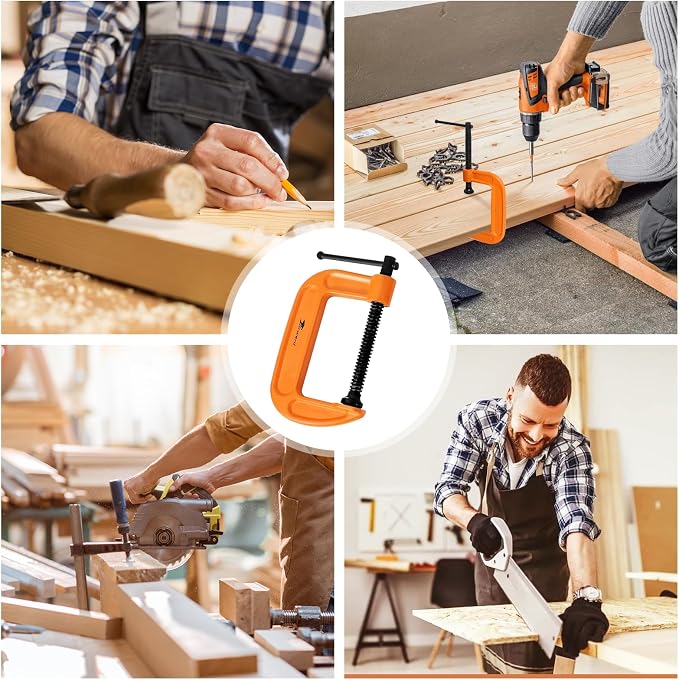 Forward C-Clamp 3 Piece Set 3in, 4in, 6in Heavy Duty Ductile Iron C Clamp Set Kit Jaw Opening Sliding T Bar Handle for DIY Carpentry Caliper Woodworking Welding Building(Orange)