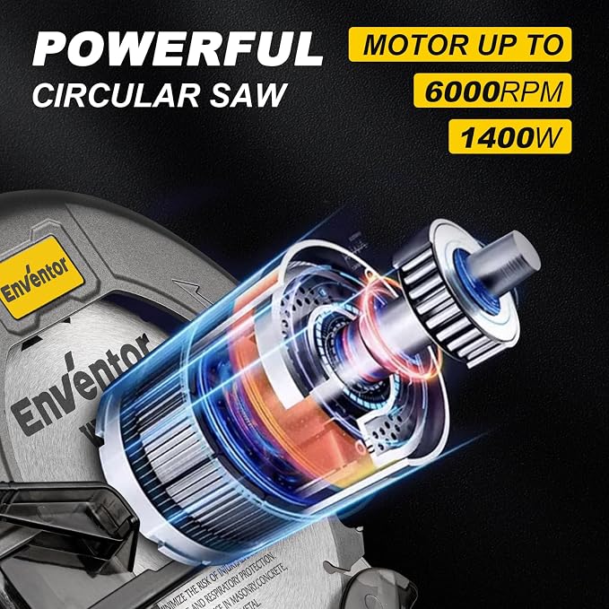 Enventor Circular Saw Corded, 11A Electric Circular Saws 7-1/4-Inch with 24T Blade Saw, Max Cutting Depth 2-7/16"(90°), 1-8/9"(0°-45°), Single Handed Bevel, 6,000RPM