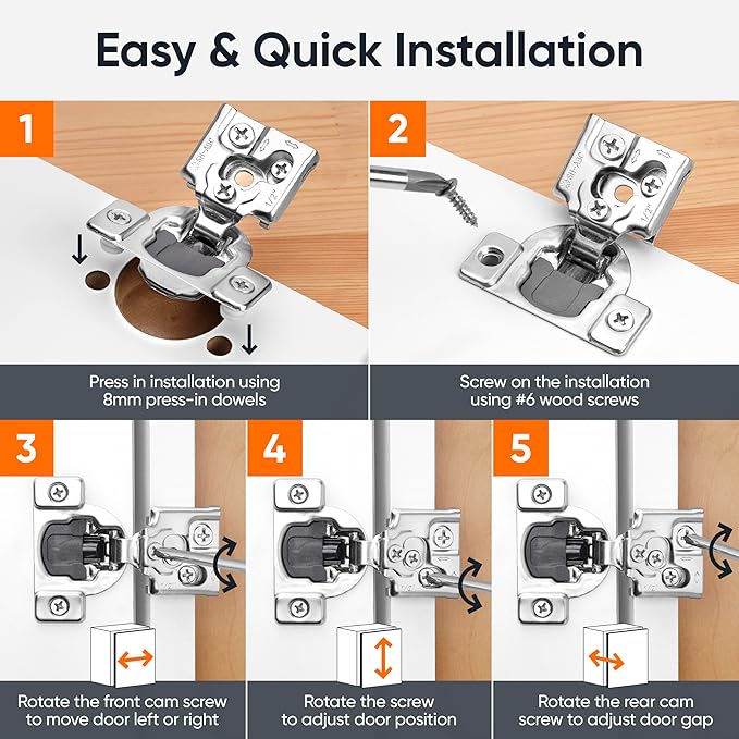 Decobasics 20 Pack Soft Close Cabinet Hinges – 5/8" Overlay for Kitchen Cabinet Doors, Face Frame Concealed Hidden Hinges – Stainless Steel, Self-Closing with 3-Way Adjustment & Slow Close Damper