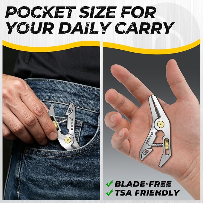 BIBURY Mini Multitool Pliers, 5-in-1 Pocket Grip Wrench with Adaptive Parallel Jaws, Heavy Duty 420HC Stainless Steel Pocket Multi Tool with Screwdriver, Pipe Grip and Bottle Opener for EDC Fix Tool