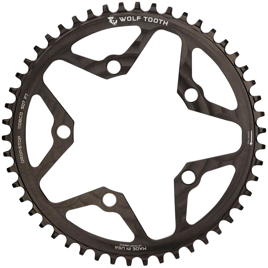 Wolf Tooth 110 BCD Cyclocross Road Chainring - 52t 110 BCD 5-Bolt Drop-Stop B  BLK