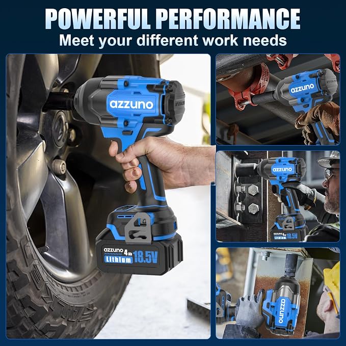 Electric Impact Wrench 737 Ft-lbs(1000N.m) 1/2'' Brushless Cordless Impact Driver with Fast Charger and 2x4.0Ah Battery Powered Impact Wrench Charger & 4 CR-V Sockets for Home Car Truck Tires