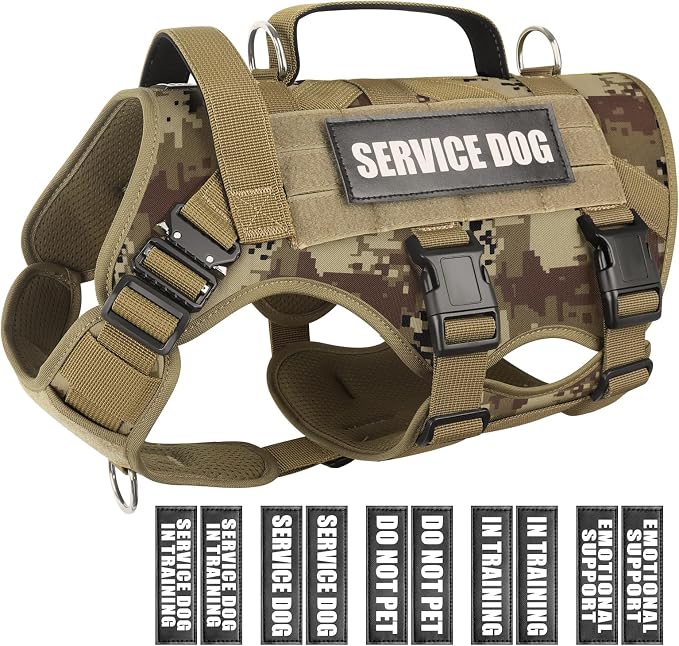Service Dog Vest Harness for Medium Dog, Tactical Working MOLLE Vest with 10 Pet Patches, No Pull Heavy Duty Harness for Training Walking