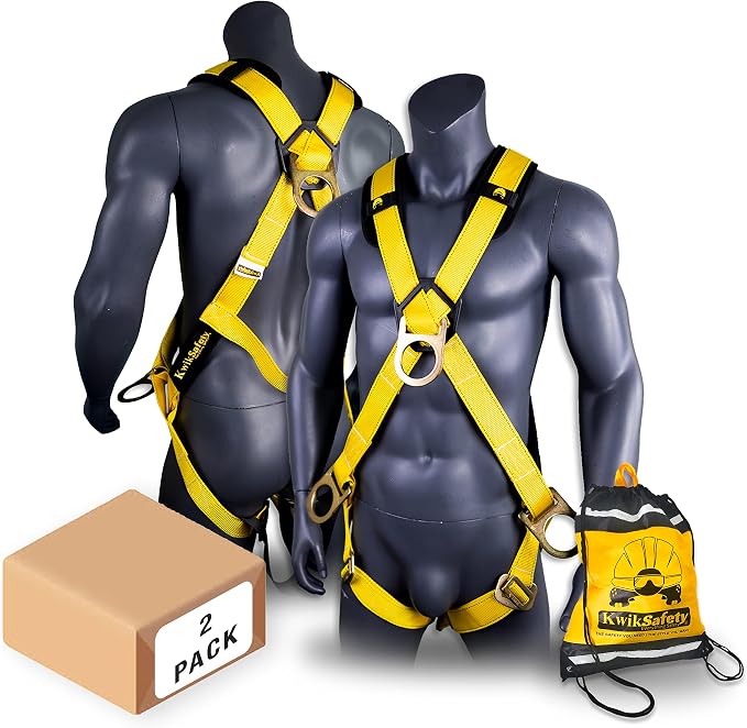 KwikSafety - Charlotte, NC - MONSOON Safety Harness [4 HEAVY DUTY D-RINGS] ANSI OSHA Safety Harness Fall Protection Kit