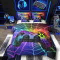 Erosebridal Gaming Consoles Comforter Set 7 Piece Bed in a Bag Twin,Rainbow Spider Web Bedding Set,Gamer Comforter and Sheet Set Gothic Cobweb Bed Set,Gamer Decor for Boys Bedroom Gamer Gifts