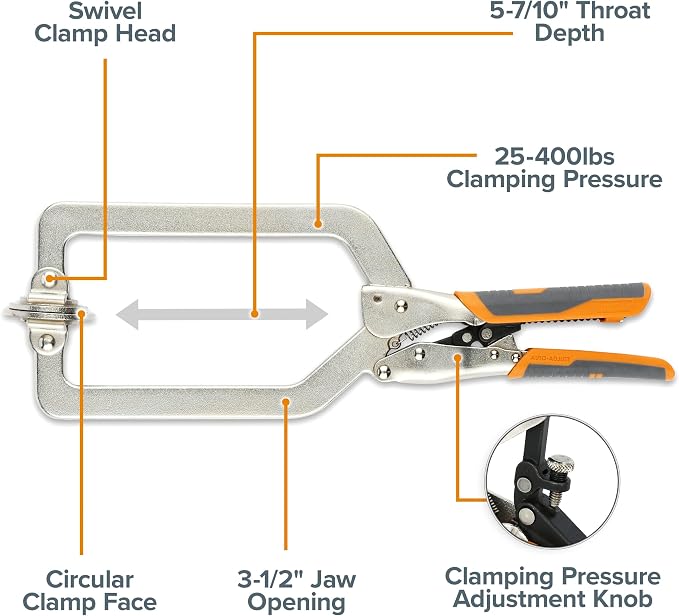 BORA Auto Adjust 6 inch Locking Vise Grip Clamp - Heavy Duty Multi Purpose Welding Clamps with Comfortable Grips Perfect C Clamp for Woodworking, Welding, and Metalworking