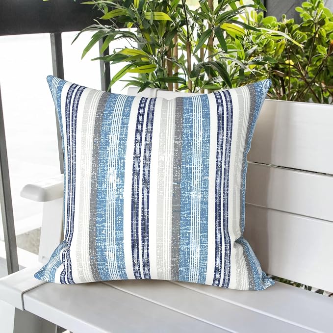 LVTXIII Outdoor Pillows 20x20 Inch, 2 Pack Large Decorative Square Throw Pillows with Inserts for Couch, Bed, Floor Seating, Patio Furniture, Stripe Layered Blue